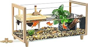 Glass Aquarium Kit, 20"x9.5" x10" Turtle Enclosure with Basking Platform, Perfect Turtle Starter Kit (Large,New 2025)