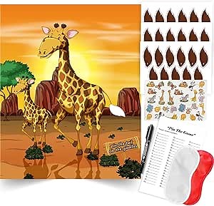 Jungle Safari Animal Party Game Pin The Tail on The Giraffe Party Games Zoo-Themed Birthday Party Supplies