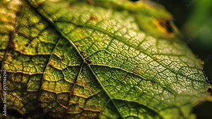 A closeup shot of a leaf, highlighting its unique textures and patterns through mindful observation.