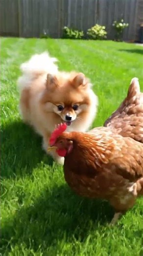 Dog and chicken playing, #dog #shorts