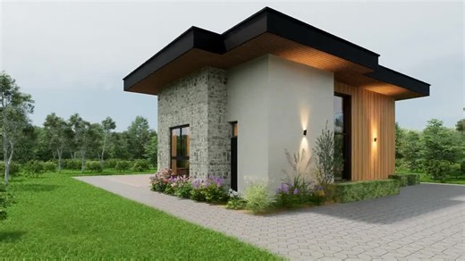 Modern Tiny Villa House Plan: 1 Bedroom, 690 Sq Ft (PDF   DWG) - Etsy