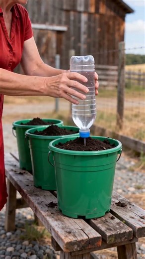 Making potted plants with buckets