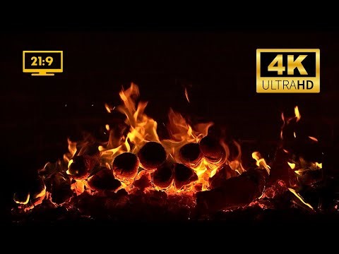 4K Ultrawide Fireplace 21:9🔥Crackling Night Fire for Sleep,12 Hours Ultra Wide HD Cozy Fire Ambience