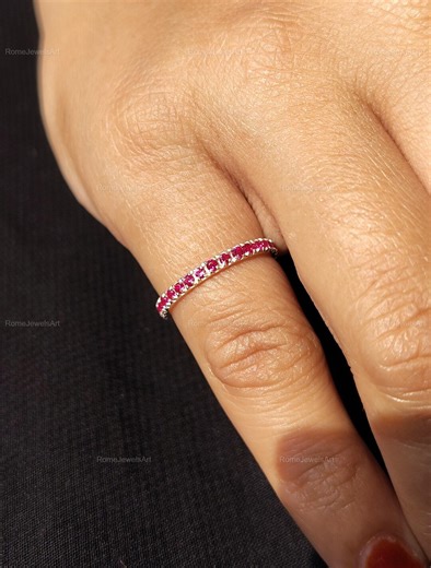 Pink Ruby Eternity Ring 925 Sterling Silver Petite Band Minimalist Stackable Anniversary Ring Gift for Her - Etsy