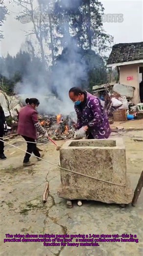 Multiple People Move 1-Ton Stone Vat! Smart Force-Saving & Stable #ManualHandling