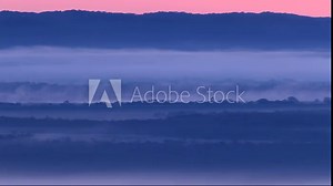 Fog above Kushiro Marshland at sunrise, Kushiro, Hokkaido, Japan