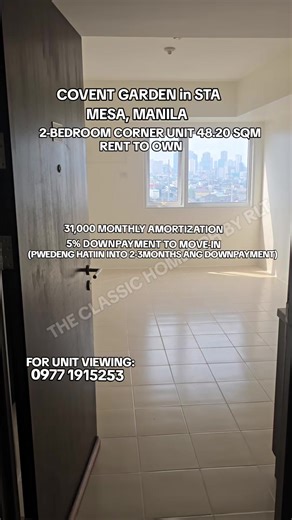 Rent to Own Condo in Sta. Mesa, Manila near University Belt, Mandaluyong, Makati, Ortigas, Quezon City 📍Covent Garden in 𝗦𝘁𝗮. 𝗠𝗲𝘀𝗮 is located along Magsaysay rd. Santol Ext. Sta.Mesa Manila near Stop N Shop Available units: ✅ Studio unit ✅1-Bedroom ✅2-Bedroom ✅ Penthouse Bi-Level ✅️ starts for as low as 16k monthly amortization ✅ Start for as low as 200K Downpayment to Move in ✅ Pwedeng hatiin into 2-3months ang Downpayment • Pet Friendly • Perpetual Ownership • Flood Free 𝗟𝗶𝘃𝗲 𝗰𝗹�