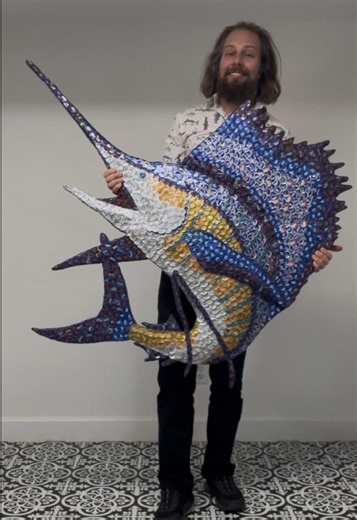Unique Bottle Cap Art Featuring Largest Fish Design