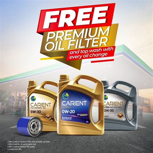 Get a FREE Oil Filter and Top Wash and unleash your vehicle's power with PSO Carient! Follow these 4 easy steps and get: * FREE Premium Oil Filter * Complimentary Top Wash with every oil change * Offer valid on Carient S-PRO, Fully Synthetic, and Ultra * Applicable to 3L and 4L packs only * Selected PSO outlets only Limited time offer - don't miss out! ⏰ Click to see list of outlets: https://psopk.com/en/free-premium-oil-filter-top-wash #PSO #Carient #OilChange #FilterChange | Pakistan State Oil