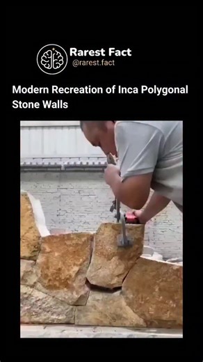 Rarest Facts | Educational Videos 🧠 on Instagram: "The post features a video of a craftsman employing a diamond-tipped grinder and mechanical hoist to shape and interlock small sandstone blocks into a tight-fitting polygonal pattern, echoing Inca-style masonry, though the author notes the originals demanded specialised saws for their precision and the model's diminutive size. Archaeological evidence, including peer-reviewed analyses of Peruvian megalithic sites, indicates Inca builders crafted 