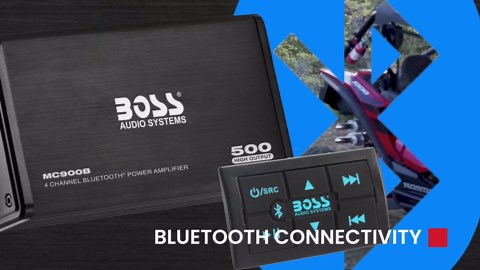 BOSS Audio Systems MC900B 4 Channel Amplifier for ATV UTV Car Marine - 500 High Output, Low Level Inputs, Full Range, Weatherproof, Bass for Subwoofer