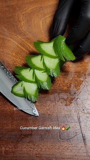 2.5M views · 55K reactions | Turn a simple cucumber into stunning garnish designs! 勒✨ Perfect for salads, buffet decorations, and beautiful food presentations. Enjoy this quick and satisfying garnish idea that anyone can try at home or in the kitchen.  Chef Asanka | Master Carvo  Fruit & Vegetable Carving | Food Art | Satisfying Videos #CucumberGarnish #FoodArt #GarnishIdeas #VegetableCarving #ChefAsanka #MasterCarvo | Chef Asanka | Facebook