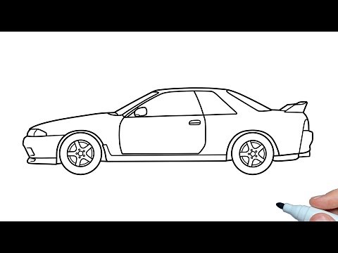 How to draw a Nissan Skyline GTR R32 step by step | Drawing Nissan gt-r r32 car