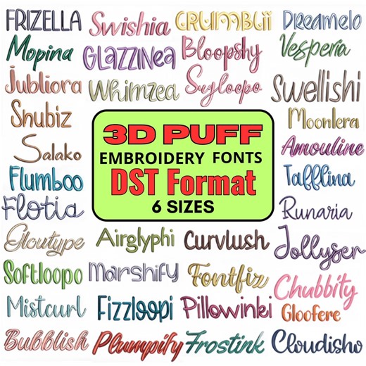 3D Puff Embroidery Fonts | DST Format | 6 Sizes | Foam Embroidery Letters - Instant Download - Etsy