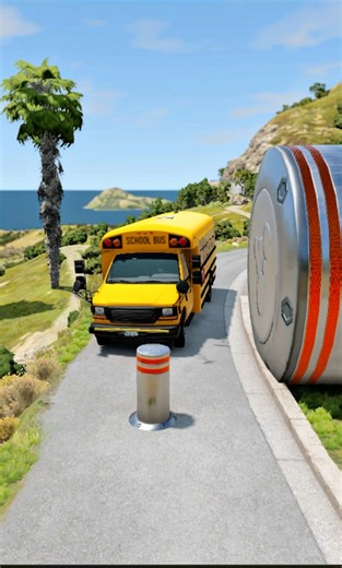 Cars & Ambulance Van vs Giant Bollards Crash - BeamNG.drive