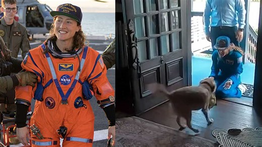 Watch: NASA astronaut’s dog ‘over the moon’ for her return from lunar mission