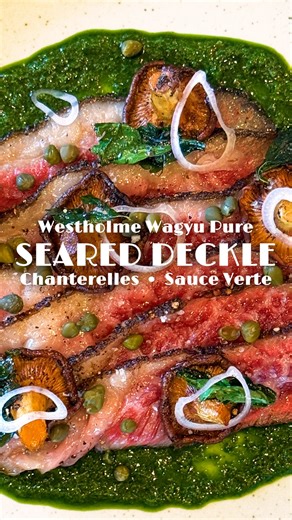 4.5K views · 66 reactions | Cooking a @westholme Pure deckle is so easy. The versatility of this unique cut, also known as the brisket cap, makes it a perfect go-to for many different applications; smoking, roasting, sous vide- the options are endless. Having the AA9+ marble rating makes a rich mouth feel that packs a huge flavor punch. Here I pair it with a bright sauce verte, briny capers, & earthy chanterelles to make a perfect balanced dish. | Chris Cosentino | Facebook