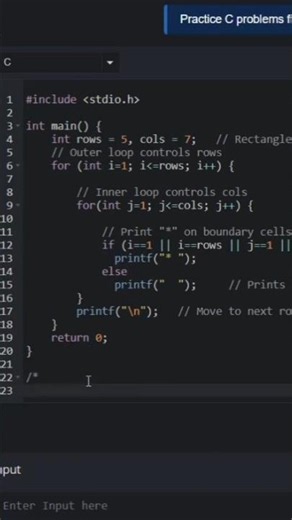 Hollow Rectangle #cprogramming #codingtutorial #coding #chimpanzeecodes #codinglife #programming