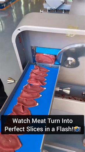 Amature Tech on Instagram: "This video showcases a commercial automatic meat slicer in action, slicing meats, cheeses, and other products with incredible speed and precision. The rotating circular blade, adjustable thickness settings, and conveyor system allow for uniform, portion-controlled slices in seconds, making it ideal for butcher shops, delis, and commercial kitchens. It's a visually satisfying demonstration of modern food tech, highlighting efficiency, consistency, and automation—perfec