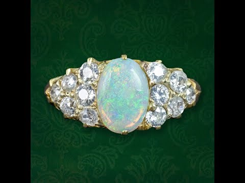Antique Victorian Opal Diamond Cluster Ring 1.1ct Opal