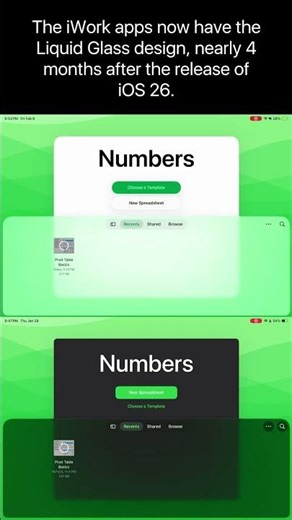 The iWork apps (Pages, Numbers, and Keynote) have been finally updated to have Liquid Glass #shorts