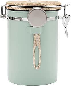 TEDSWAIT Coffee Canisters Airtight Coffee Bean Storage Container Kitchen Stainless Steel Food Storage Container with Scoop Date Tracker & CO2 Valve 61Fl Oz (Green)