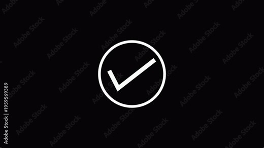 Check Mark Animation ,Approved Tick Icon, Success Verification Symbol, Minimal UI Motion”Check mark icon animation for confirmation and success status. 4k video animation on alpha channel.