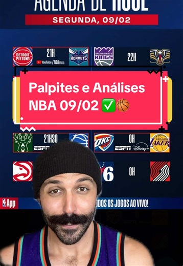 Palpites e análises NBA 09/02 ✅🏀 . . . #nba #nbabrasil #basquete #palpitesnba #palpites