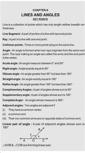 class- 9 (Ncert) chapter- 6 lines and angles, summary