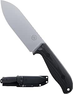 Off-Grid Knives - Ridgeback Bushcraft Fixed Blade Knife, Cryo D2 Steel, Micarta Scales, 90 Degree Spine, Kydex Sheath and Lo-Pro Belt Attachement, Hunting, Camping, Fishing, Bushcraft (Stonewash)