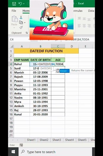 DATEDIF Function in Excel | Date Difference Formula (Hindi) #shorts #excel #learnexcel