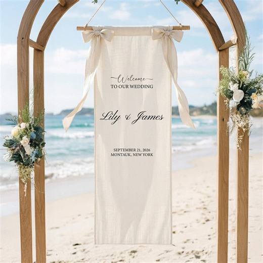 Personalized Linen Wedding Welcome Sign: Bridal Shower, Engagement Party, Custom Fabric Wedding Sign, Modern Wedding Sign, Wedding Banner - Etsy