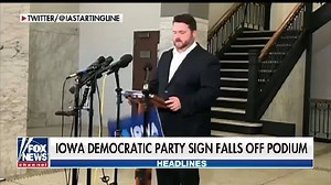 A sign of things to come? A podium sign collapses as the Iowa Democratic Chair explains caucus problems | Fox & Friends