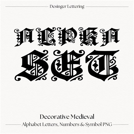 Gothic Blackletter Alphabet Letter & Numbers | PNG Medieval Font Set | Decorative Old English Lettering | Digital Download - Etsy