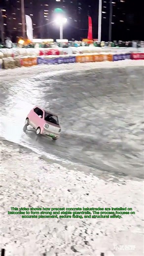 Ice Driving Testing a Mini EV on the Snow Track: Drifting a Tiny Pink Car on the Ice Rink