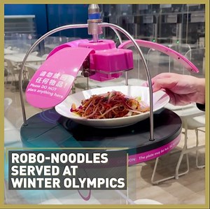 32K views · 140 reactions | 烙  Robo-noodles are served! What if your noodles… came from the ceiling? It’s not a godsend. That's the way robots are dishing up lunch at the canteen in the Main Press Center for the 2022 Winter Olympics in Beijing. #Beijing2022 | CGTNEurope | Facebook