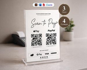 Minimalist Scan to Pay Template, QR Code Sign for Small Business (canva, Word, Illustrator ) - Etsy Canada
