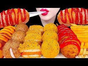ASMR MOZZARELLA CORN DOG, CHEESE BALL, HOT DOG 뿌링클 치즈볼, 치즈 핫도그 먹방 MUKBANG, EATING