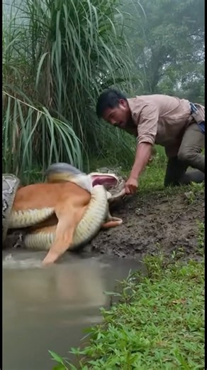 Python attacks — Man saves the Calf #wildlife #aivideo #night cam wild