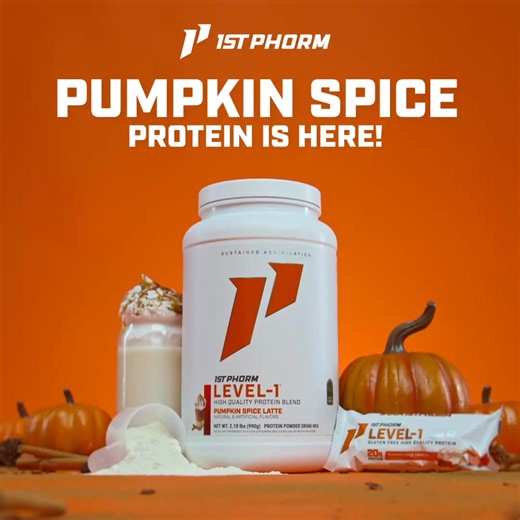 🍁 Introducing Pumpkin Spice Level-1 Protein Powder! Cozy meets clean with our latest fall flavor—Pumpkin Spice! Level-1 is your go-to sustained-release whey protein blend, now infused with the warm, seasonal notes you crave. Enjoy 23g of premium protein per serving, designed to support muscle repair, growth, and overall wellness, all while delivering a smooth, satisfying taste that lasts. | 1st Phorm