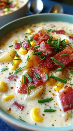 8.5K views · 77 reactions | Creamy Corn Chowder Ingredients: 4 slices bacon, chopped 1 small onion, diced 3 cloves garlic, minced | Flavor Home Recipes | Facebook