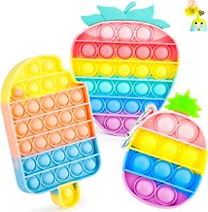 Dawpet Pop Fidget Toys It 3 Pack,Silicone Push Popper Bubble Sensory Toy,Stress Anxiety Relieve Squeeze Poppet Its Bulk Office Desk Toy for Girls Boys Adults(Strawberry,Ice Cream,Pineapple)