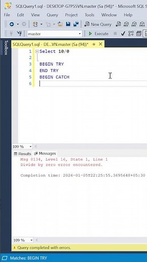 SQL TRY CATCH #coding #databaseconcepts #database