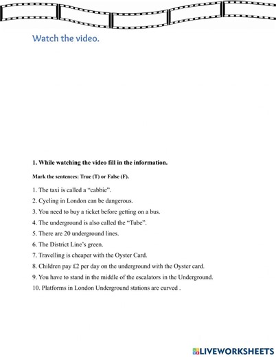 Transport in London worksheet