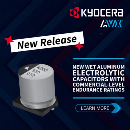 #KYOCERAAVX has released our NEW surface-mount AEK Series wet aluminum V-chip electrolytic #capacitors, which are designed for industrial, commercial DC/DC, and energy storage applications with high-density PCBs and qualified to commercial endurance levels. Learn more about this #NewProduct here: https://rebrand.ly/c65_ #Industrial #Commercial #Energy #Applications #PCB #Electronic #Components | Kyocera AVX Components Corporation | Facebook