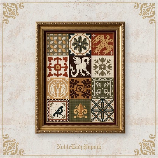Medieval Mosaic Cross Stitch Pattern PDF| Heraldic Tapestry Embroidery | Digital Download | Victorian | Ornament - Etsy