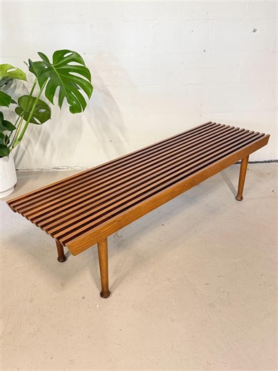Mid Century Walnut Slat Bench/coffee Table - MCM Solid Wood Bench - Etsy