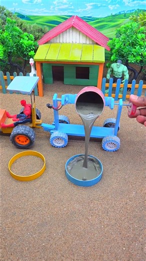 😱 Diy Mini Tractor Making Cement Pillar | Real Working DIY Construction Machine 🚜 #shorts