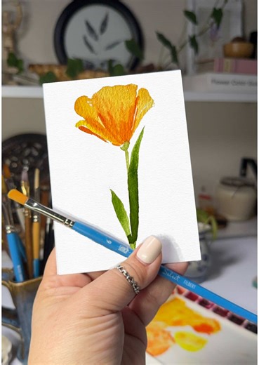Painting California Poppy with Filbert Brush - Soft & Blended Technique