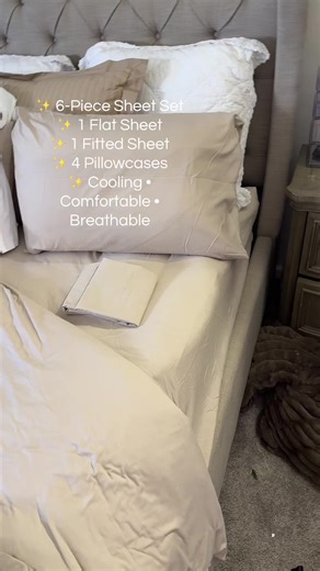 Six piece Sheet Set. Ultra-soft six-piece sheet set that feels luxurious and breathable for the best night’s sleep. ##SheetSet##CoolingSheets ##Bedding